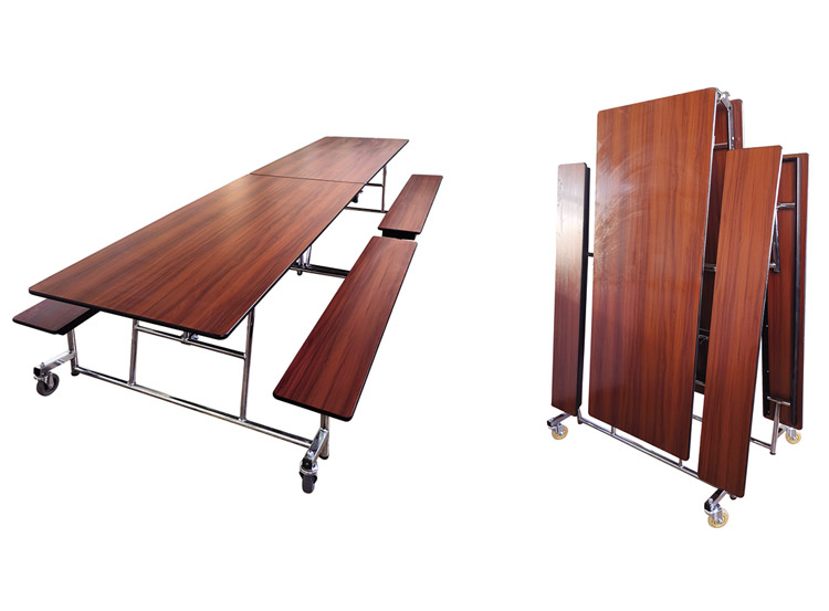 Folding table with rectangular bench surface